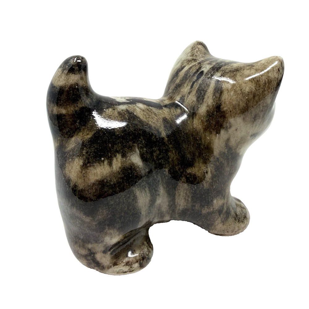 Vintage Studio Pottery Cat Figurine Amber Glass Eyes Realistic Ceramic Sculpture - Picture 7 of 13